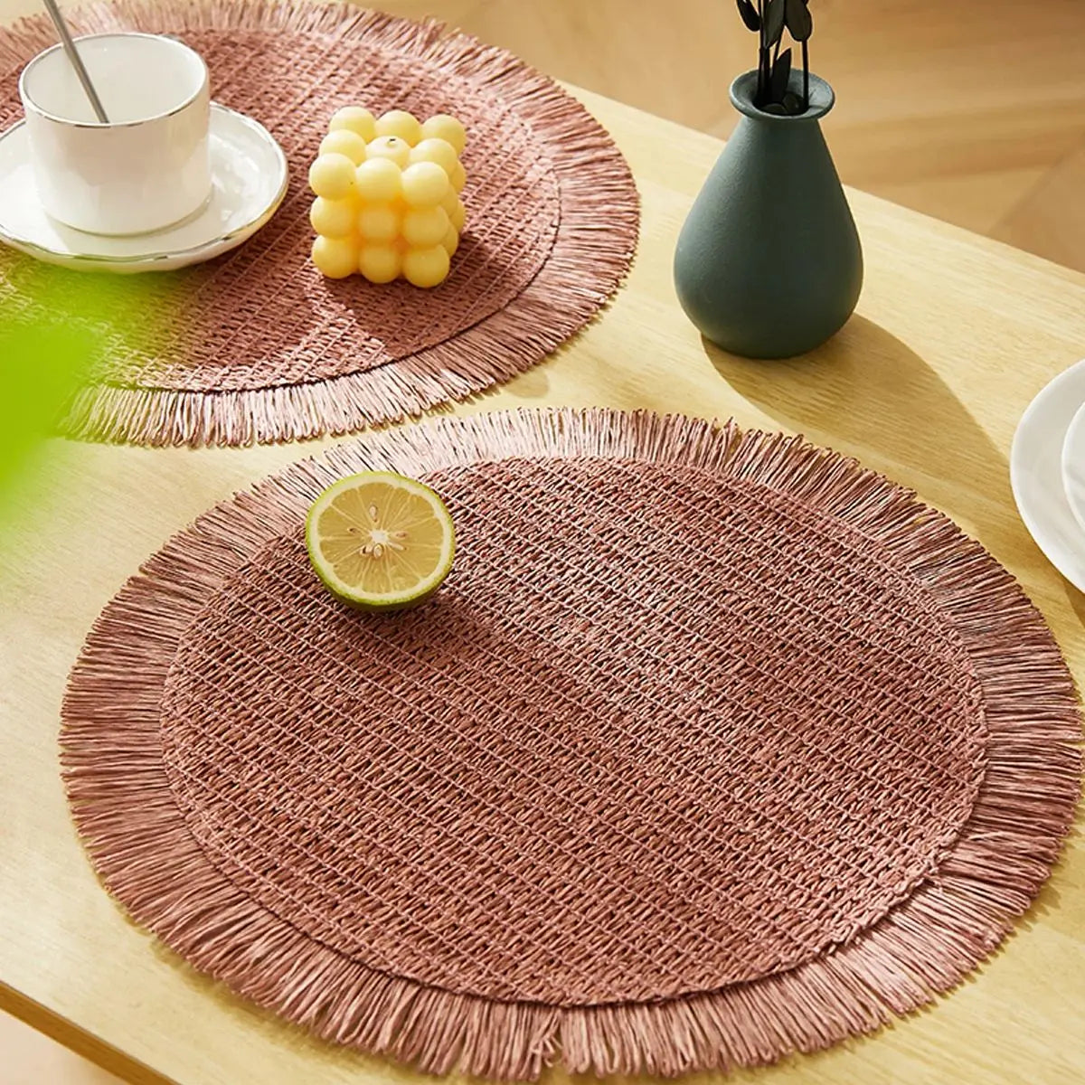 Round Woven Placemats Set of 4 for Bohemian Dining Decor - 15.7 Inch Table Mats