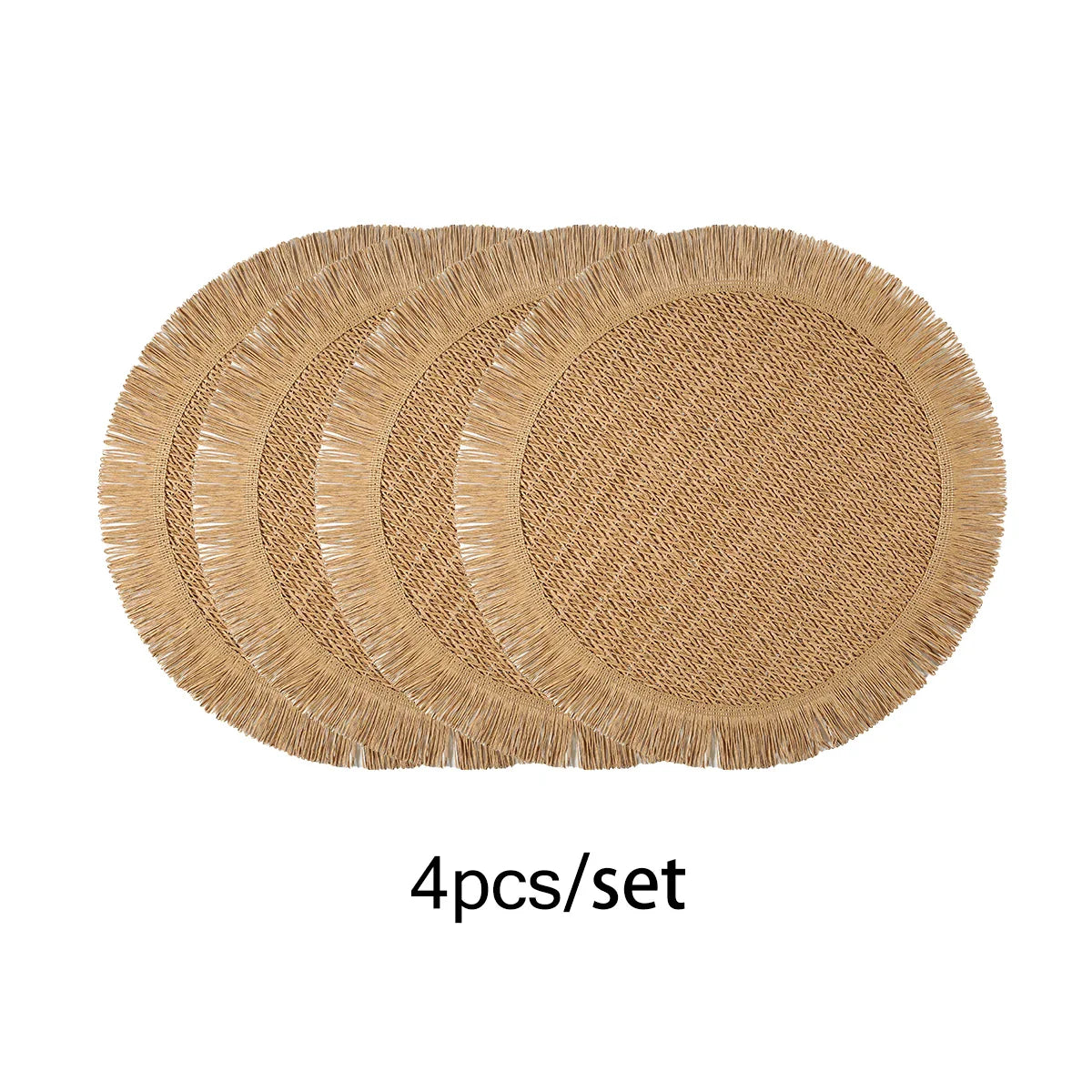 Round Woven Placemats Set of 4 for Bohemian Dining Decor - 15.7 Inch Table Mats