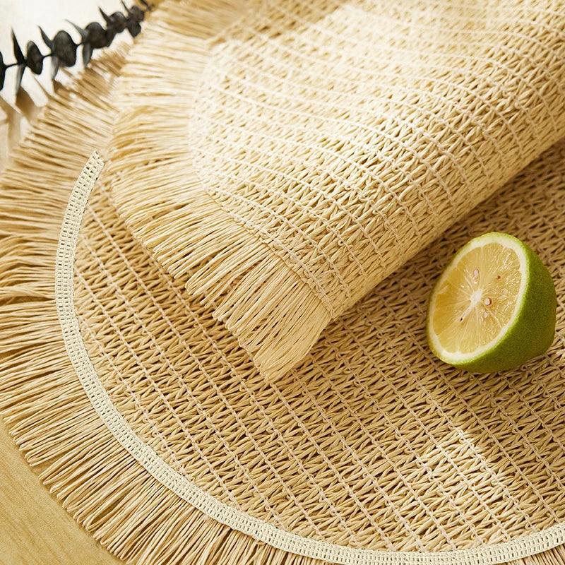 Round Woven Placemats Set of 4 for Bohemian Dining Decor - 15.7 Inch Table Mats