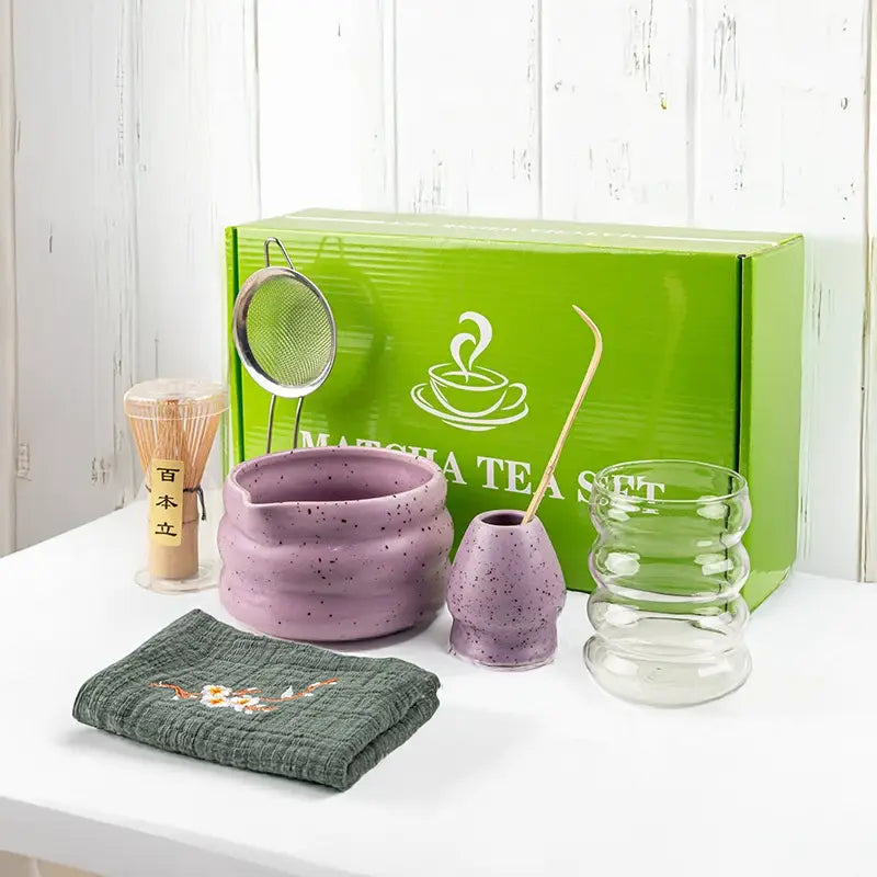 7-Piece Matcha Set with Bamboo Whisk, Scoop, and Ceramic Accessories - Perfect Matcha Tea Making Kit