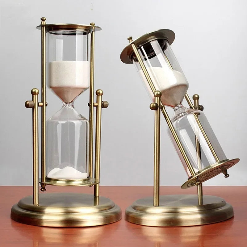 Elegant Hourglass Timer with Rotating Crown – Decorative Sand Timer for Home and Office, Glass and Metal