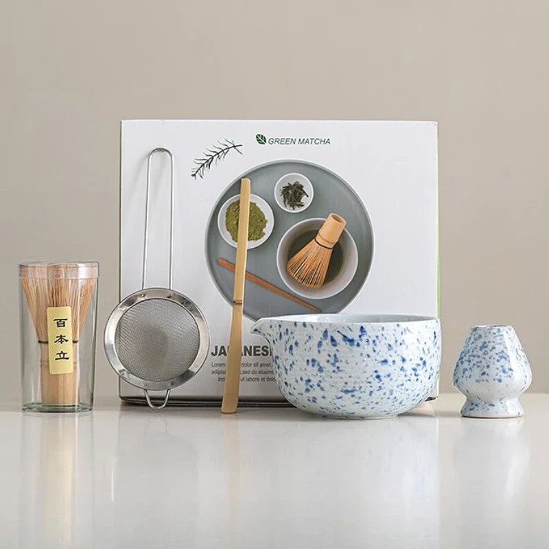 Japanese Ceramic Matcha Bowl Set with Whisk – Traditional Song Dynasty Tea Ceremony Tools