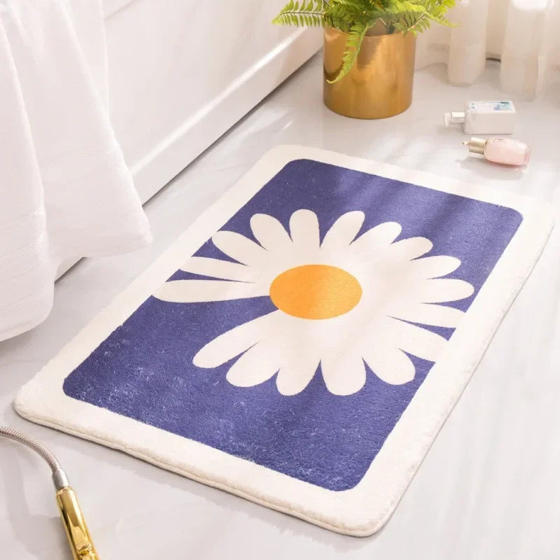 Soft Thick Daisy Flowers Bath Mat Set – Non-Slip Bathroom Rugs