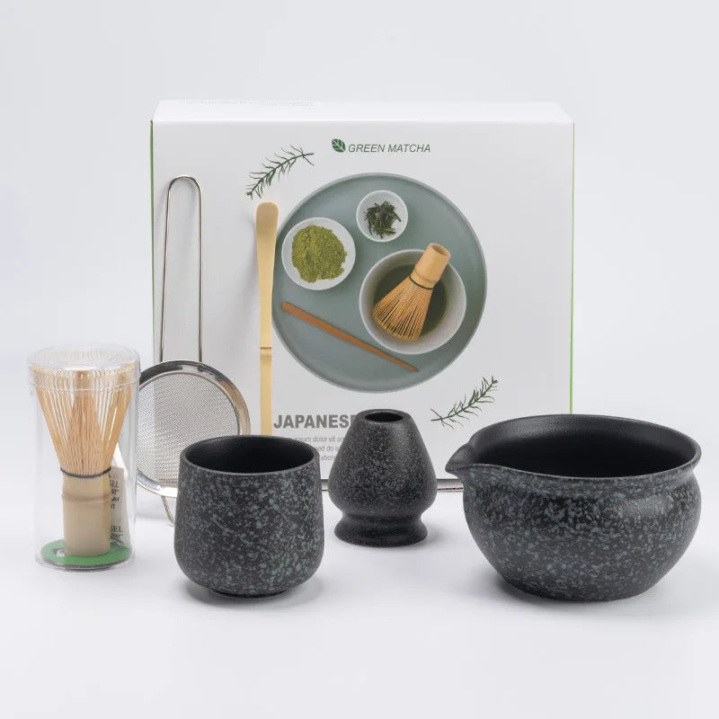 Matcha Bowl Set with 100-Prong Bamboo Whisk and Tea Ceremony Tools – 6-Piece Set