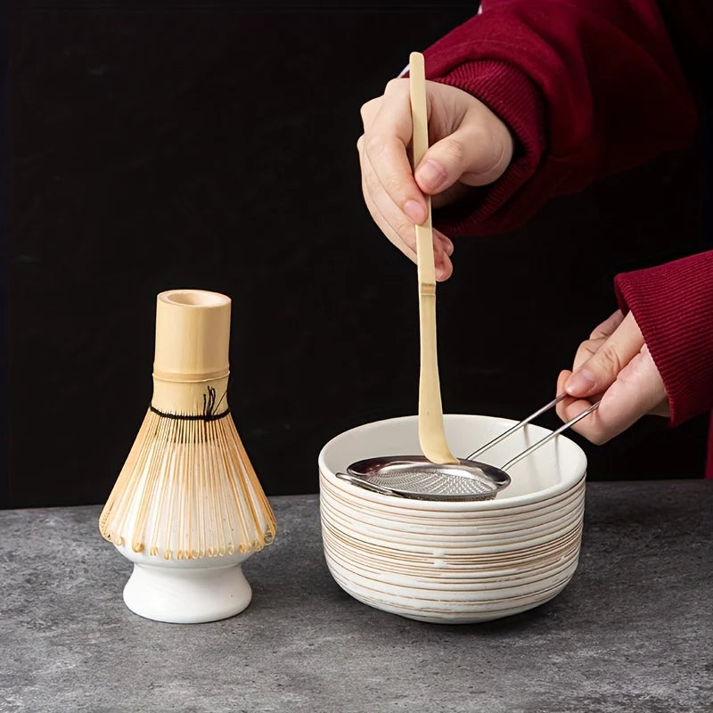 Japanese Matcha Whisk Set with Bowl, Sifter, Scoop, and Stand – Complete 6-Piece Tea Kit
