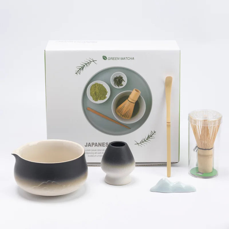 Japanese Matcha Tea Set with Ceramic Bowl, Bamboo Whisk, Spoon Holder & Strainer – Ideal Tea Gift Set for Authentic Tea Ceremonies