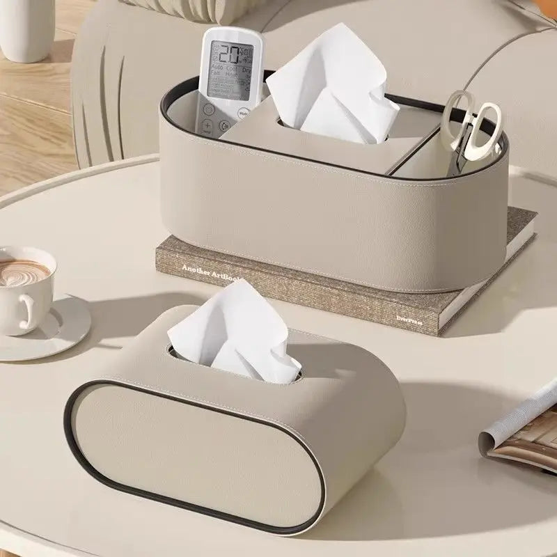 PU Leather Tissue Box with Storage Rack – Stylish Napkin Holder for Home and Office
