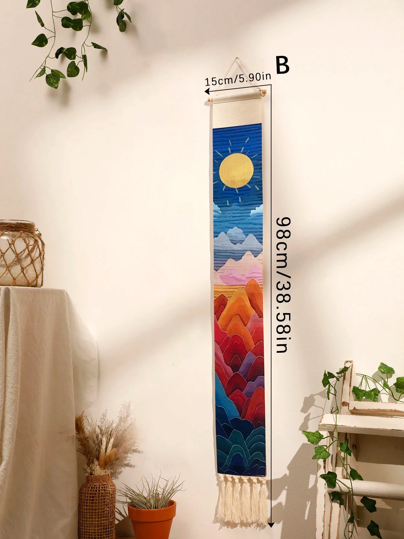 Handmade Macrame Wall Tapestry – Boho Sunset and Sunrise Wall Art Decor for Living Room