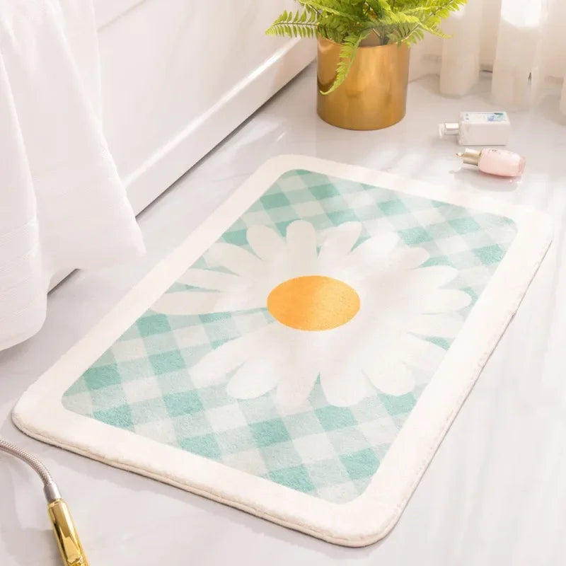 Soft Thick Daisy Flowers Bath Mat Set – Non-Slip Bathroom Rugs