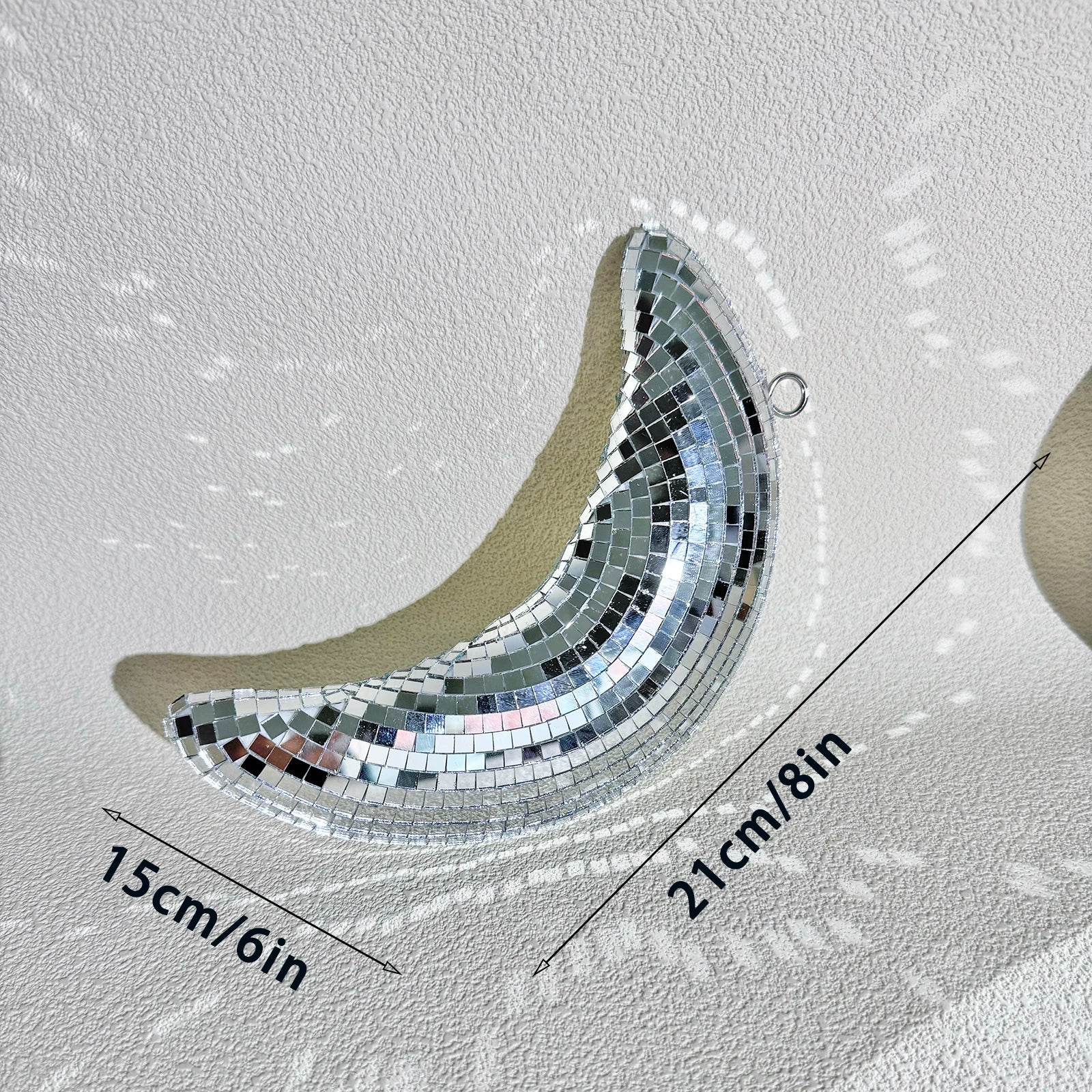 Hanging Disco Moon Mirror - Silver Crescent Wall Art for Enchanting Decor - Perfect for Parties and Celebrations