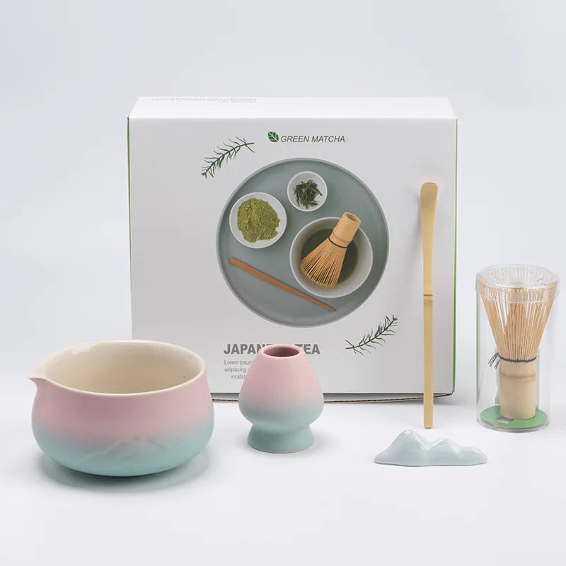 Japanese Matcha Tea Set with Ceramic Bowl, Bamboo Whisk, Spoon Holder & Strainer – Ideal Tea Gift Set for Authentic Tea Ceremonies