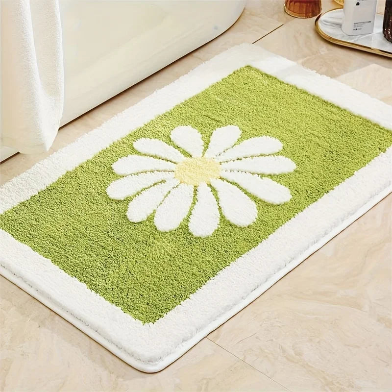 Soft Thick Daisy Flowers Bath Mat Set – Non-Slip Bathroom Rugs