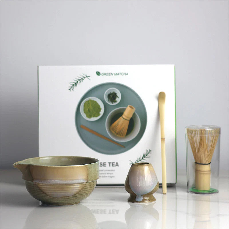 Ceramic Matcha Tea Set with Bamboo Whisk and Spout Bowl – Complete Tea Gift Set for Traditional Ceremonies