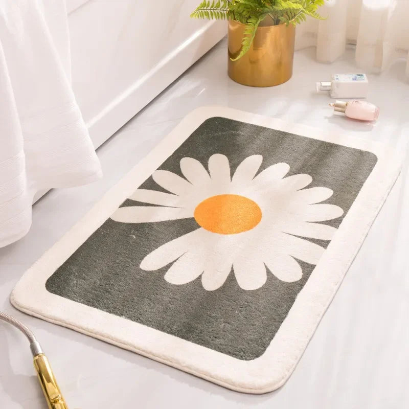 Soft Thick Daisy Flowers Bath Mat Set – Non-Slip Bathroom Rugs