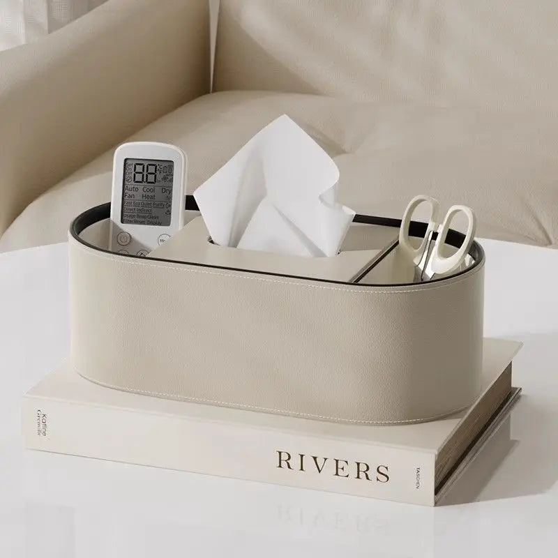 PU Leather Tissue Box with Storage Rack – Stylish Napkin Holder for Home and Office