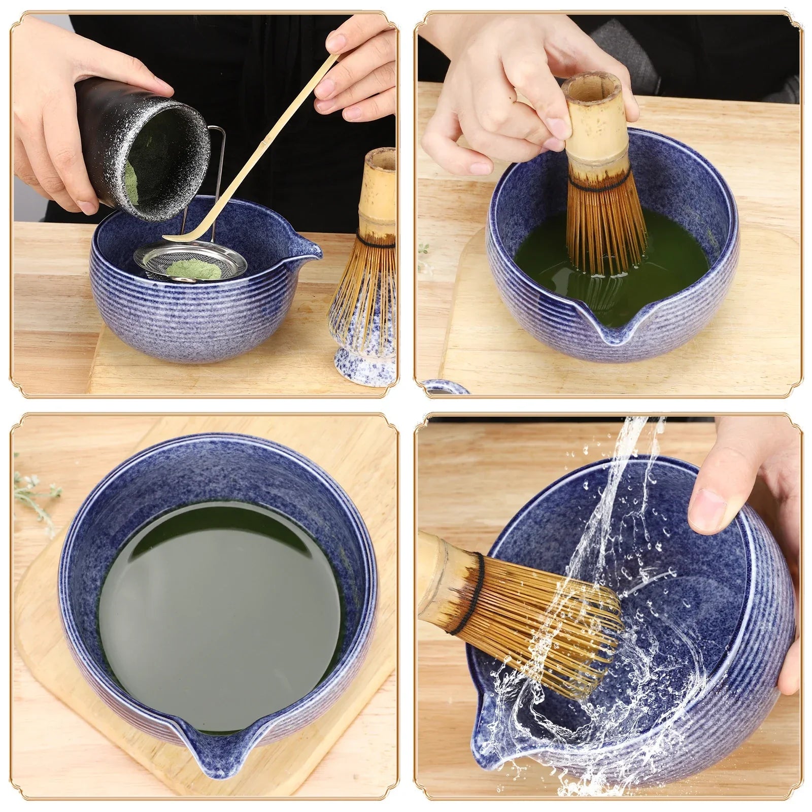 Deluxe Matcha Set Featuring Stainless Steel Sieve and Bamboo Accessories