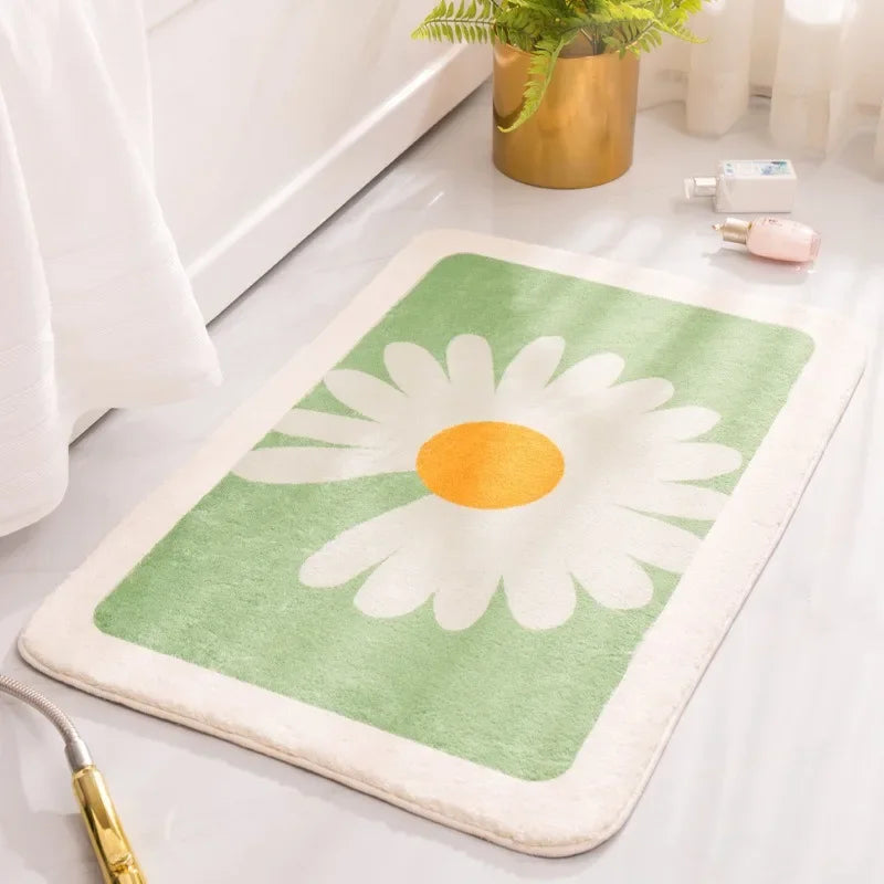 Soft Thick Daisy Flowers Bath Mat Set – Non-Slip Bathroom Rugs
