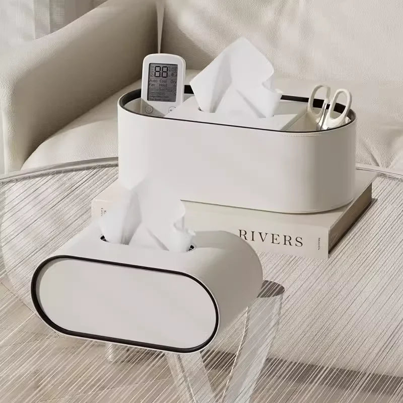 PU Leather Tissue Box with Storage Rack – Stylish Napkin Holder for Home and Office