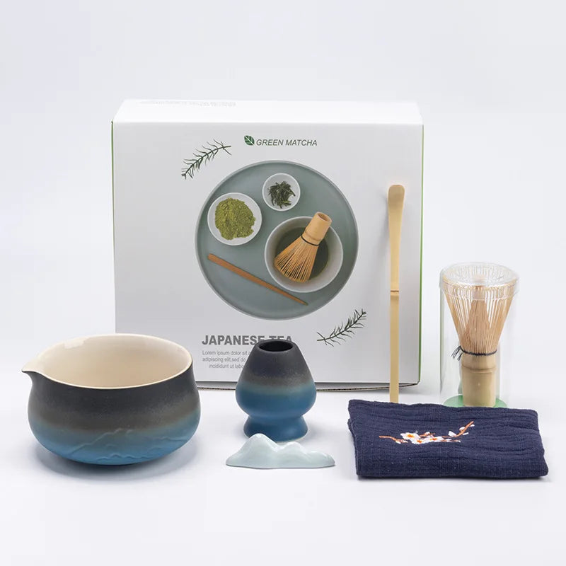 Japanese Matcha Tea Set with Ceramic Bowl, Bamboo Whisk, Spoon Holder & Strainer – Ideal Tea Gift Set for Authentic Tea Ceremonies