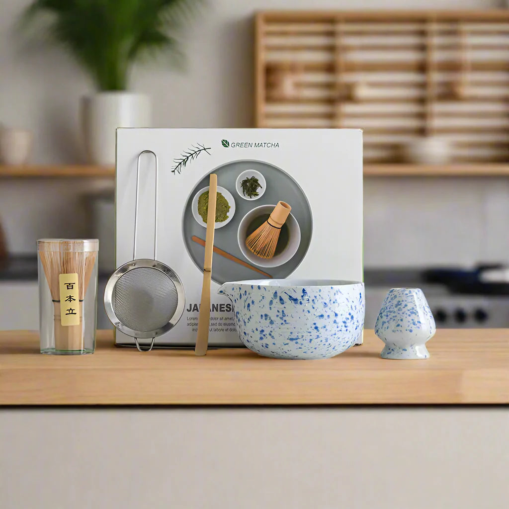 Japanese Ceramic Matcha Bowl Set with Whisk – Traditional Song Dynasty Tea Ceremony Tools