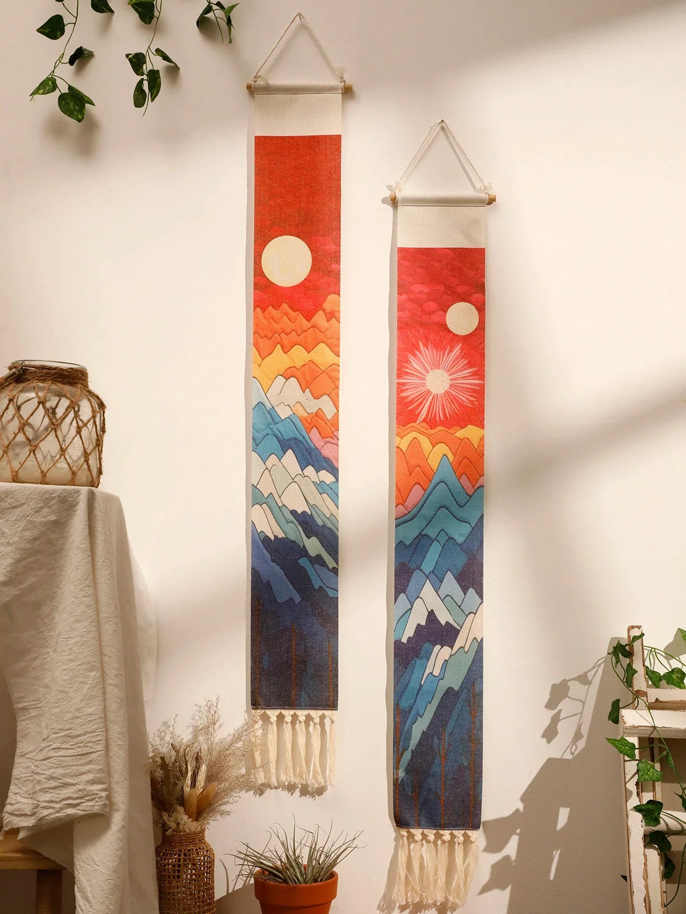 Handmade Macrame Wall Tapestry – Boho Sunset and Sunrise Wall Art Decor for Living Room