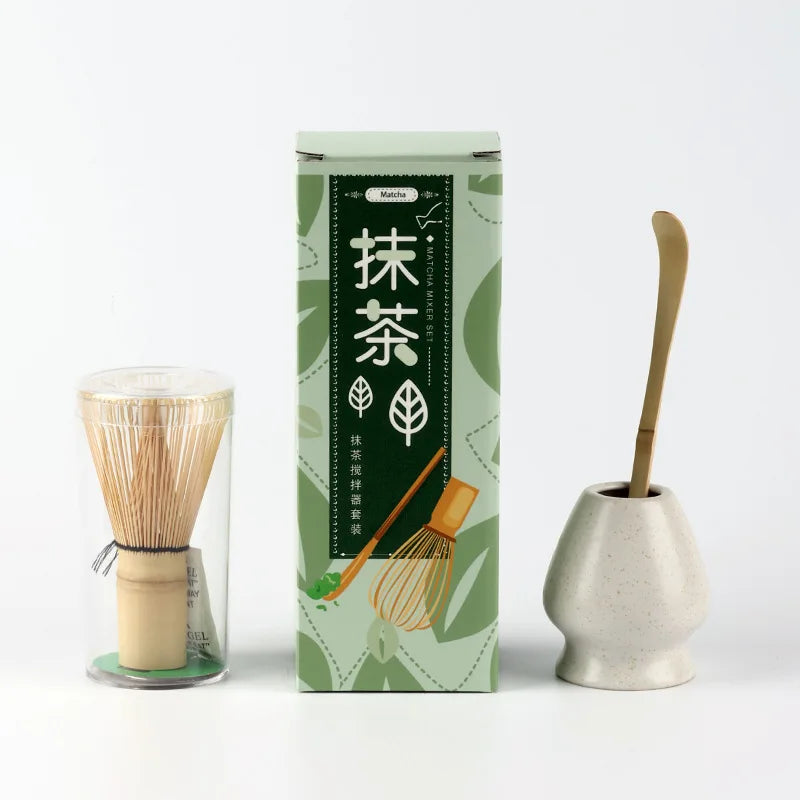 Japanese Bamboo Matcha Whisk Set with 100-Prong Chasen and Scoop – Traditional Tea Whisking Tools