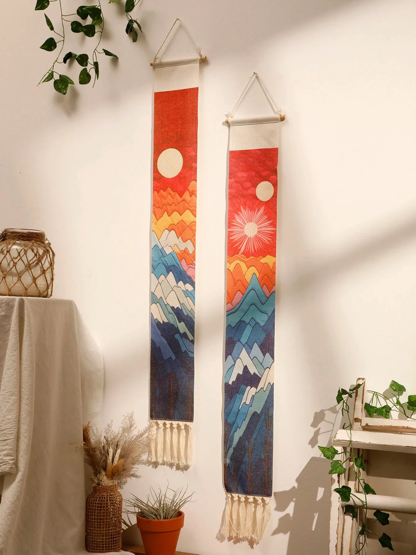Handmade Macrame Wall Tapestry – Boho Sunset and Sunrise Wall Art Decor for Living Room