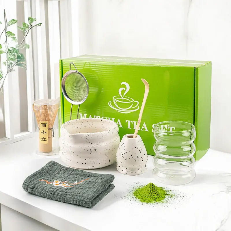 7-Piece Matcha Set with Bamboo Whisk, Scoop, and Ceramic Accessories - Perfect Matcha Tea Making Kit
