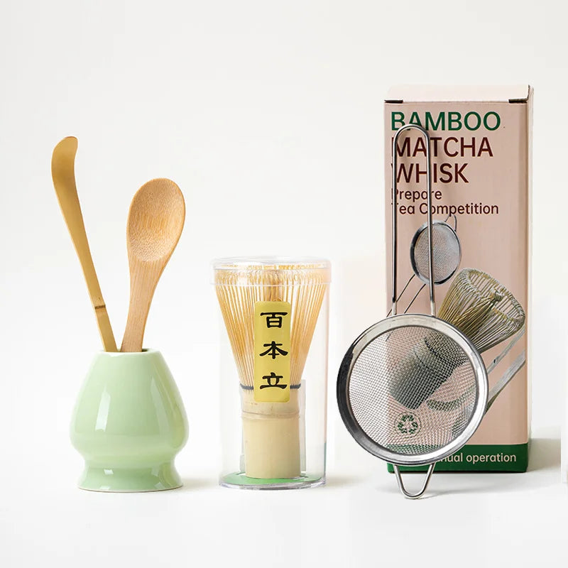 Japanese Matcha Tea Set with Bamboo Whisk, Spoon, and Stand – Essential Tools for Tea Ceremony