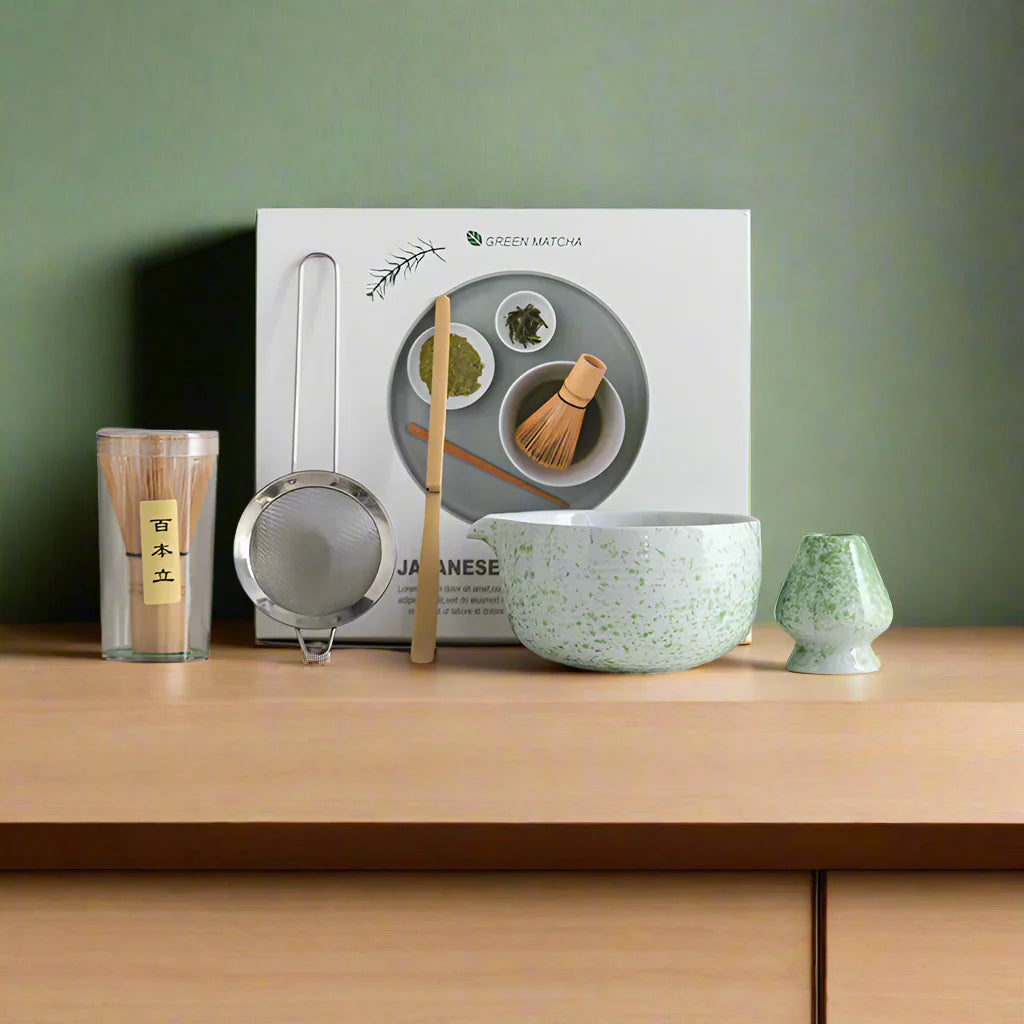 Japanese Ceramic Matcha Bowl Set with Whisk – Traditional Song Dynasty Tea Ceremony Tools