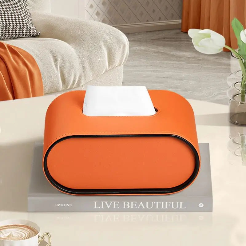 PU Leather Tissue Box with Storage Rack – Stylish Napkin Holder for Home and Office