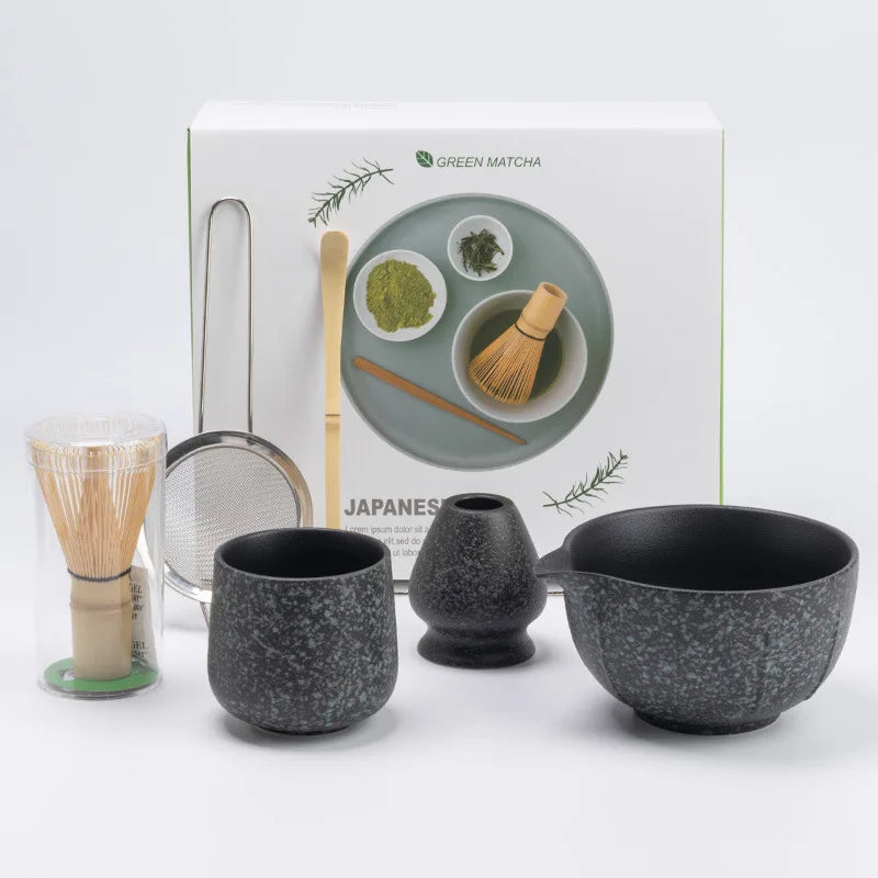 Matcha Bowl Set with 100-Prong Bamboo Whisk and Tea Ceremony Tools – 6-Piece Set