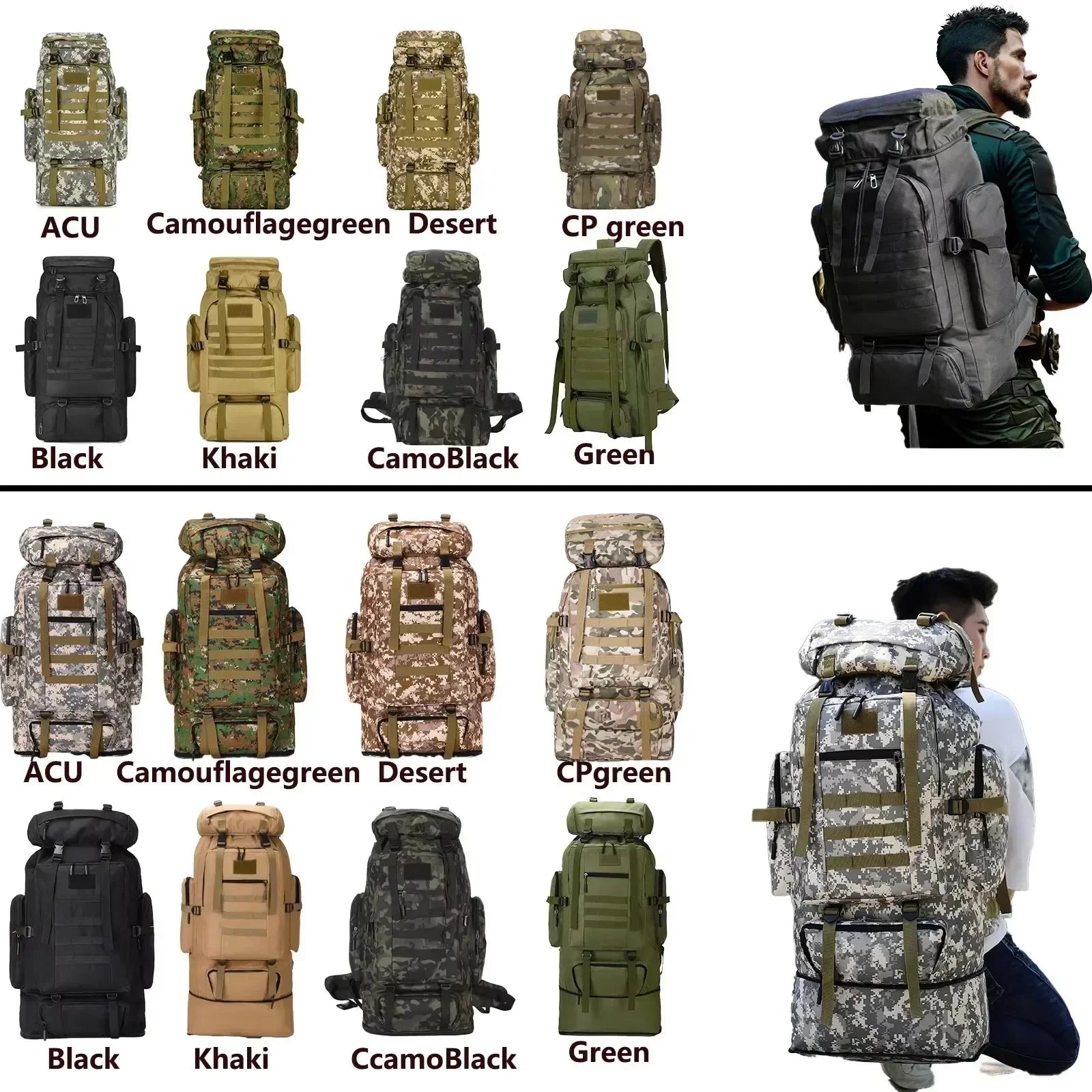 Large Tactical Travel Backpack, Expandable 80L-100L, Waterproof Hiking and Camping Bag