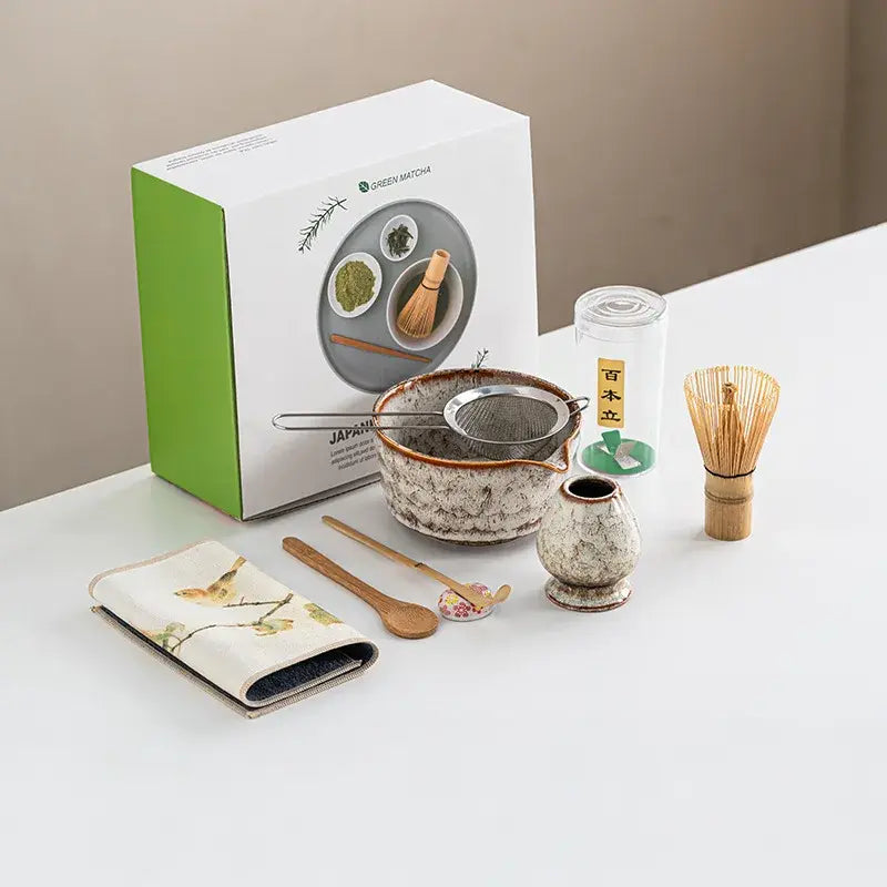 8-Piece Matcha Set with Bamboo Whisk and Glazed Ceramic Bowl for Authentic Japanese Tea Experience
