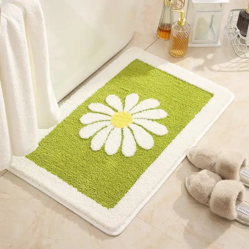Soft Thick Daisy Flowers Bath Mat Set – Non-Slip Bathroom Rugs