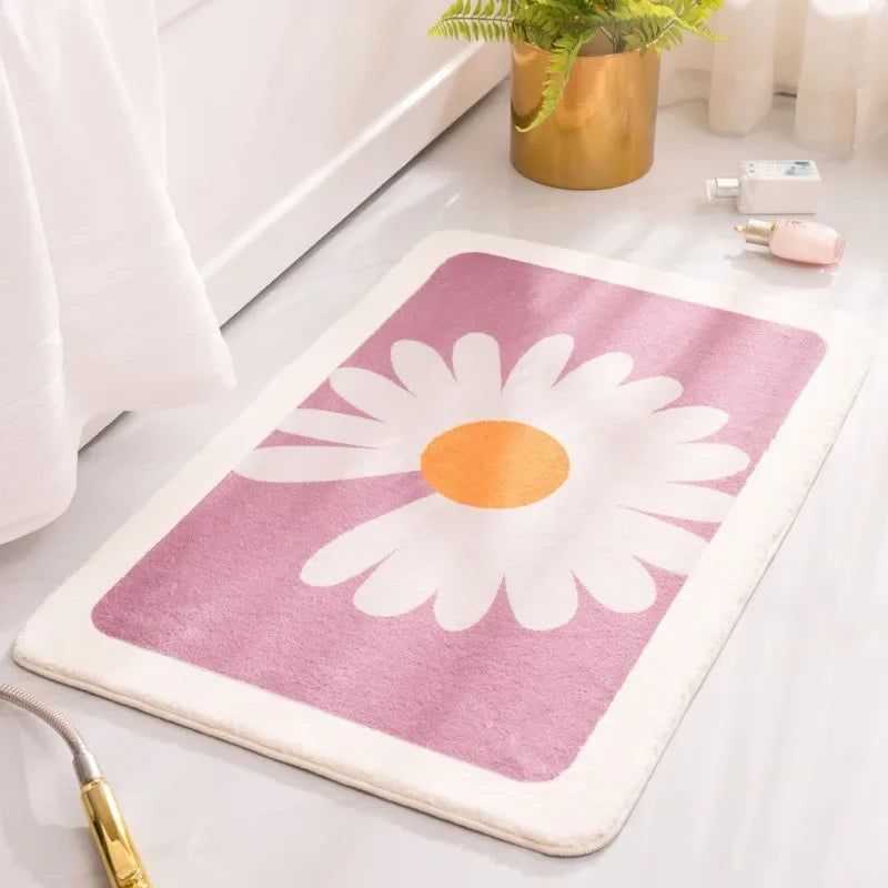 Soft Thick Daisy Flowers Bath Mat Set – Non-Slip Bathroom Rugs