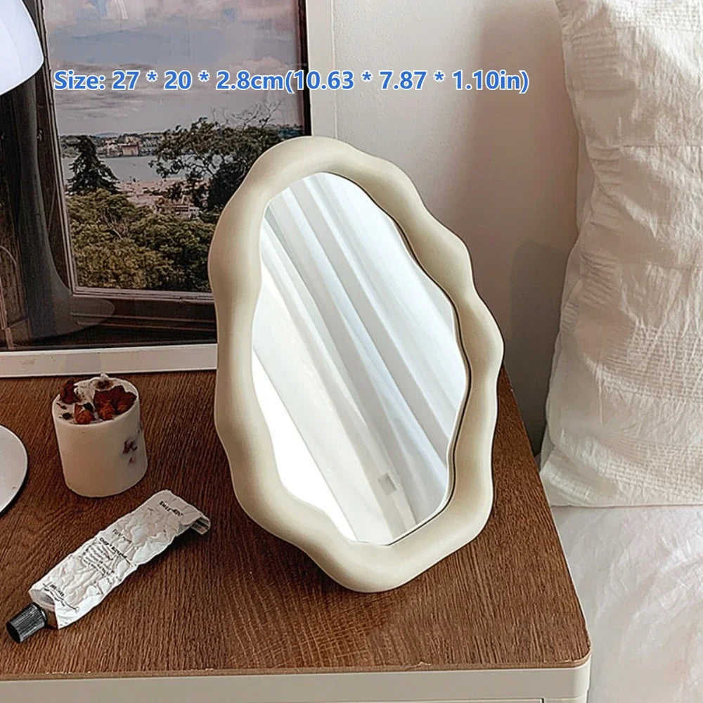Cloud-Shaped Makeup Mirror with Velvet Base – Decorative Standing Mirror for Grooming and Photo Display