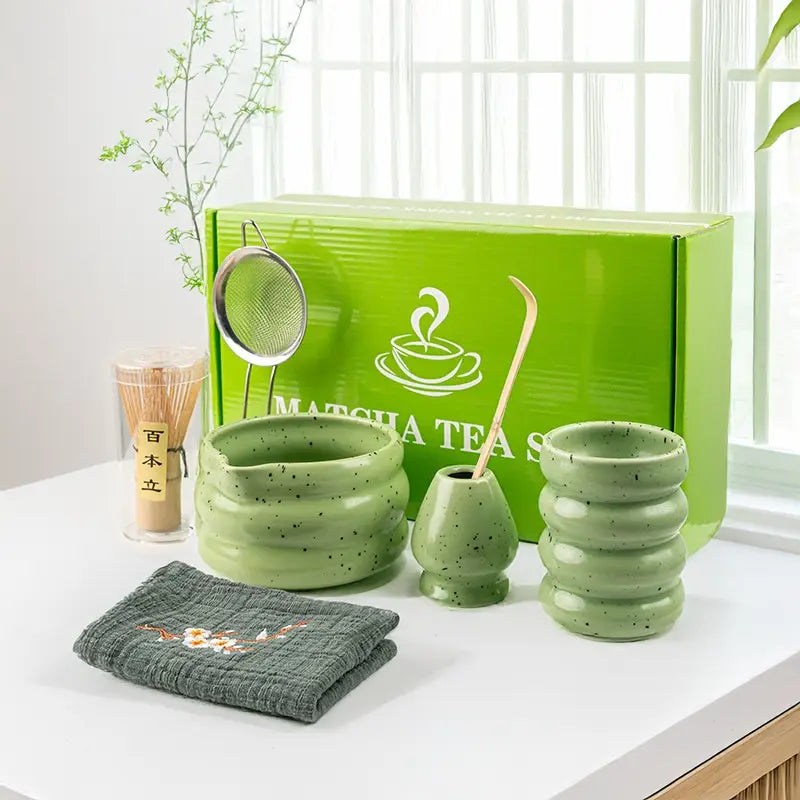 7-Piece Matcha Set with Bamboo Whisk, Scoop, and Ceramic Accessories - Perfect Matcha Tea Making Kit