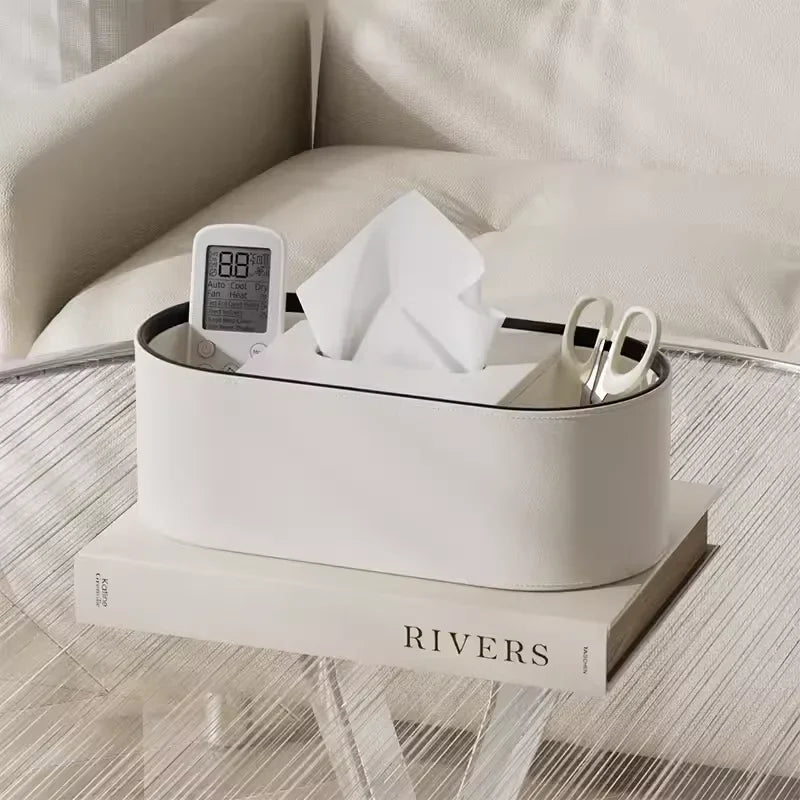 PU Leather Tissue Box with Storage Rack – Stylish Napkin Holder for Home and Office
