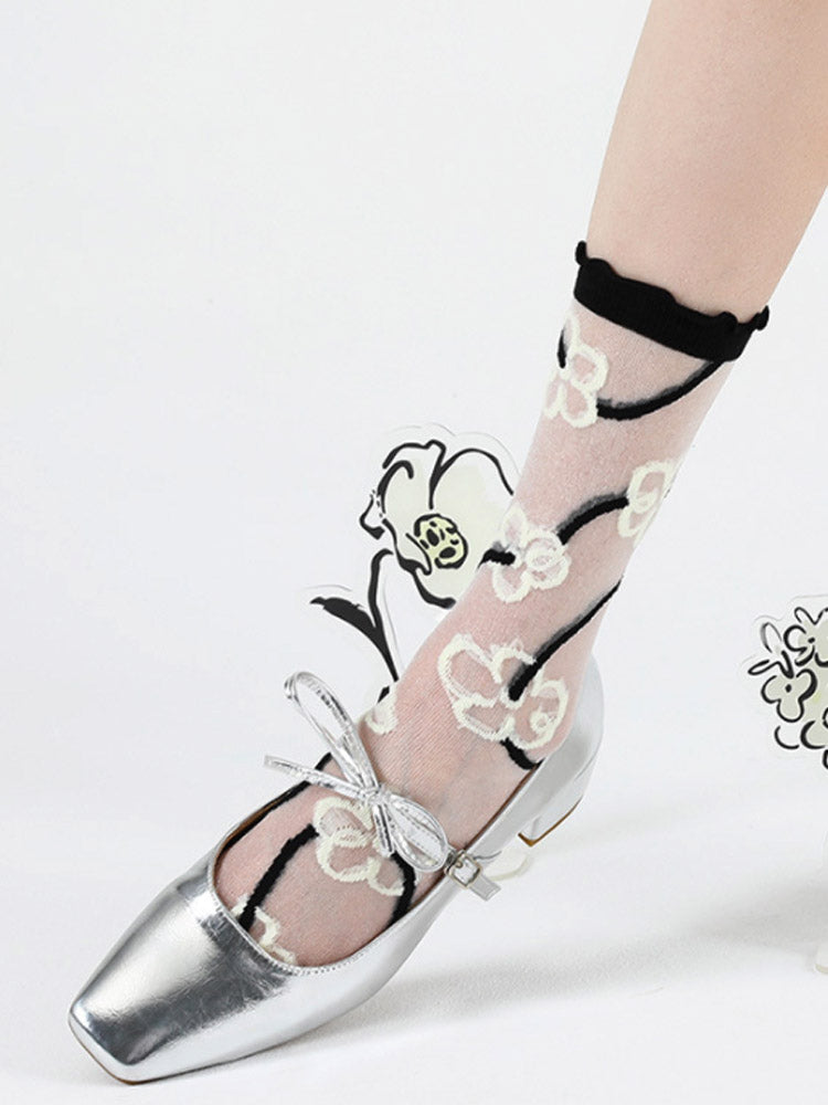 Adorable Printed Crystal Sheer Stockings