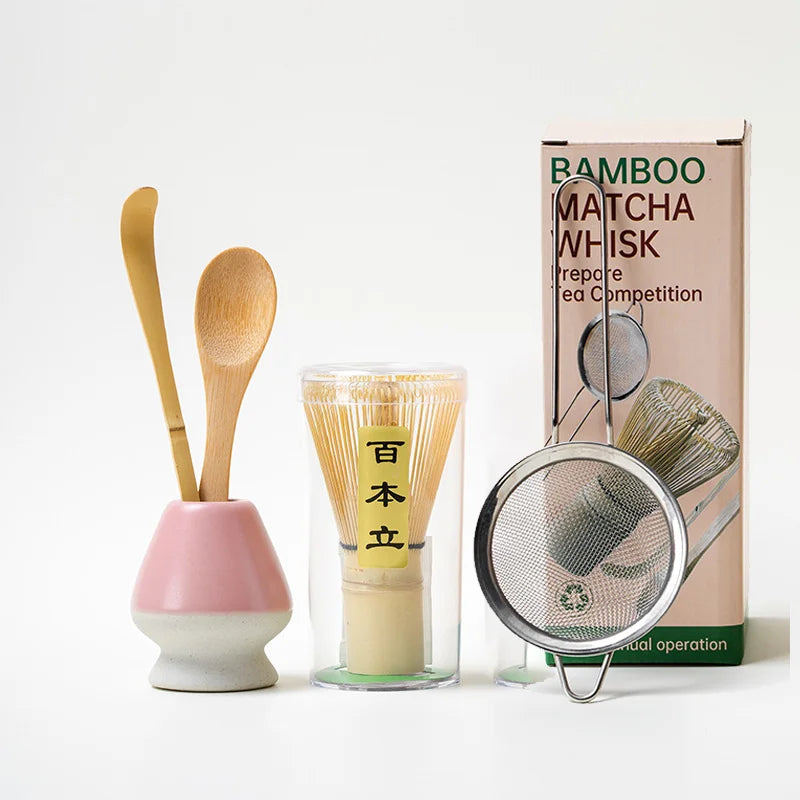 Japanese Matcha Tea Set with Bamboo Whisk, Spoon, and Stand – Essential Tools for Tea Ceremony