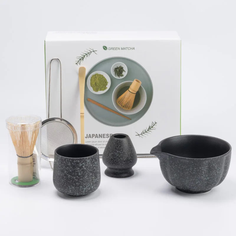 Matcha Bowl Set with 100-Prong Bamboo Whisk and Tea Ceremony Tools – 6-Piece Set