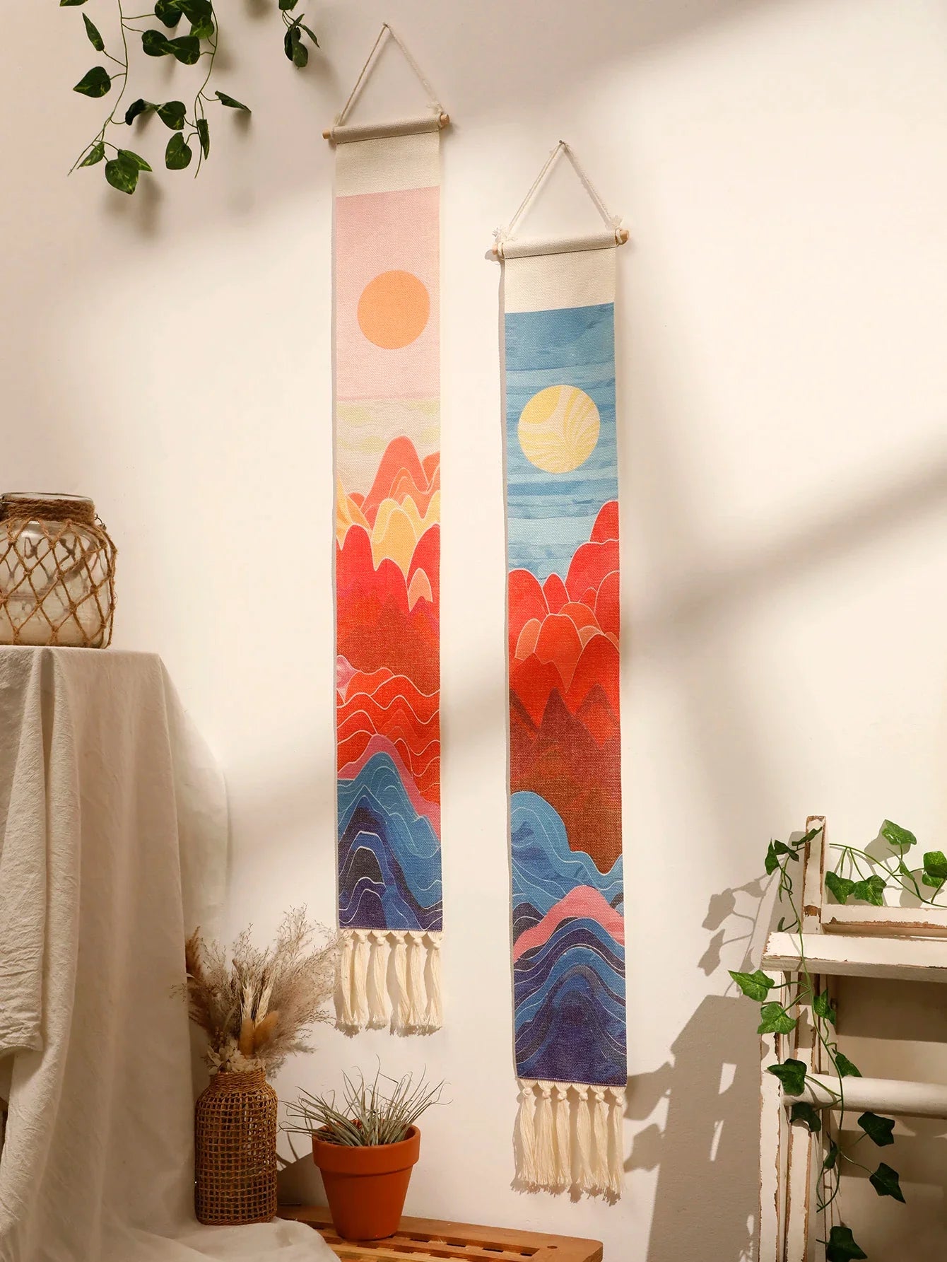 Handmade Macrame Wall Tapestry – Boho Sunset and Sunrise Wall Art Decor for Living Room