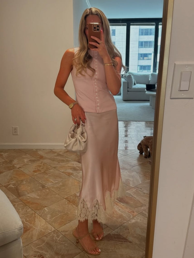 Silk Lace Skirt & Knit Cardigan Set