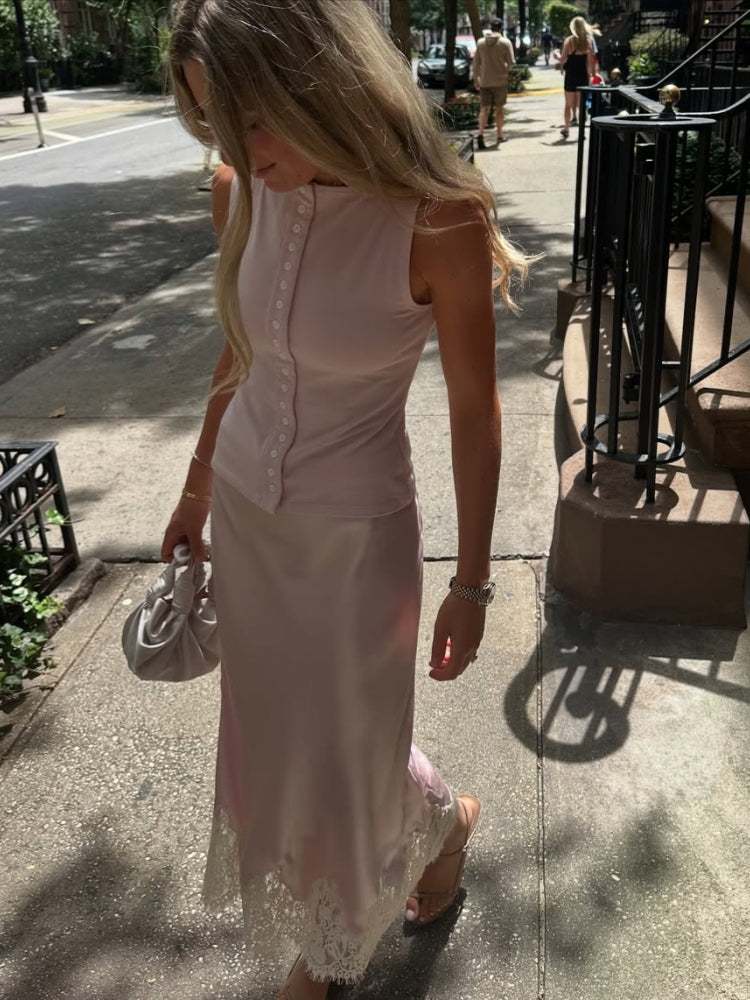 Silk Lace Skirt & Knit Cardigan Set