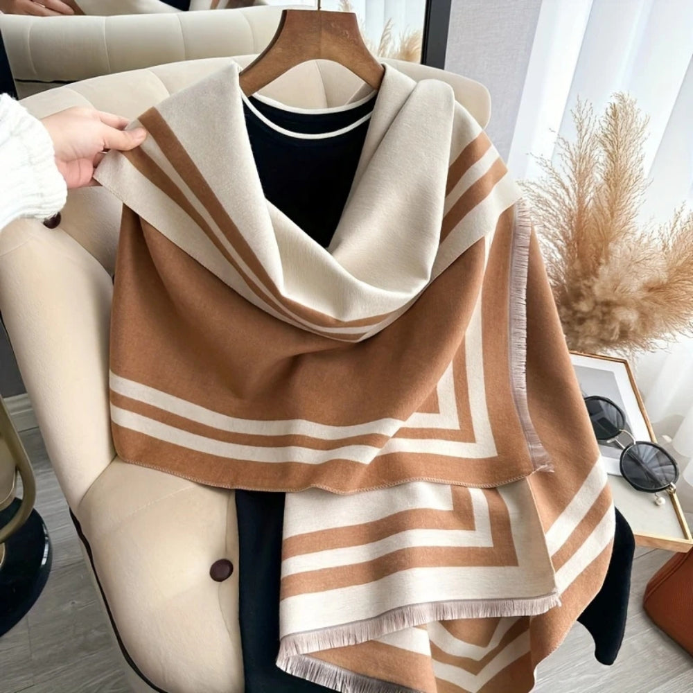 Savéra Striped Double-Sided Poncho Scarf