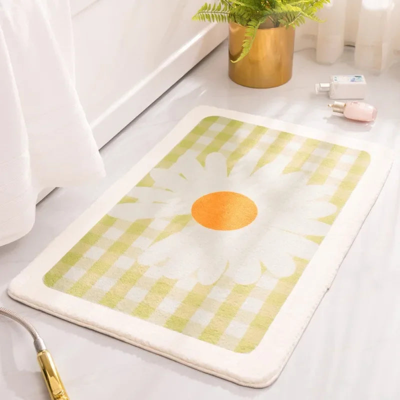 Soft Thick Daisy Flowers Bath Mat Set – Non-Slip Bathroom Rugs