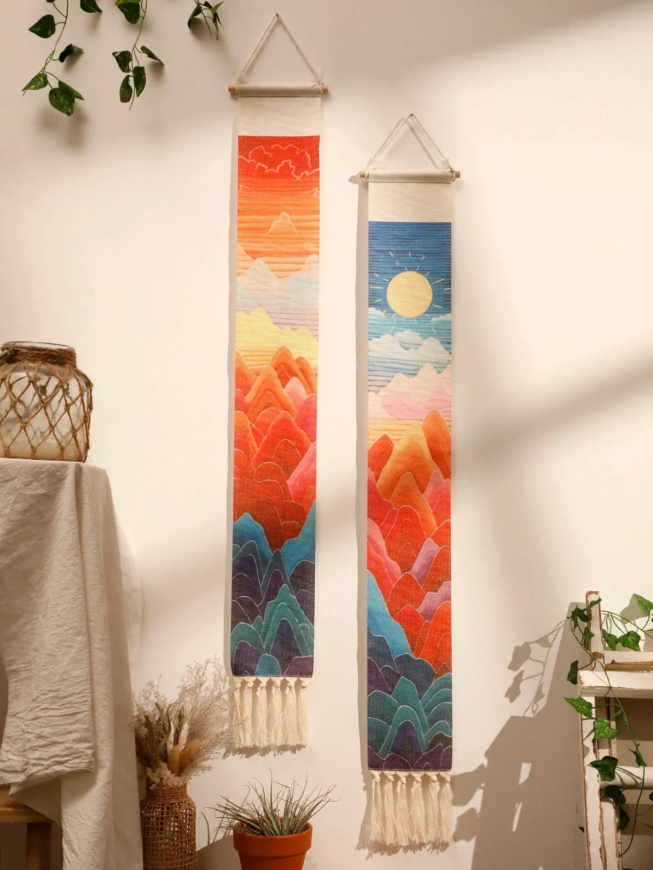 Handmade Macrame Wall Tapestry – Boho Sunset and Sunrise Wall Art Decor for Living Room