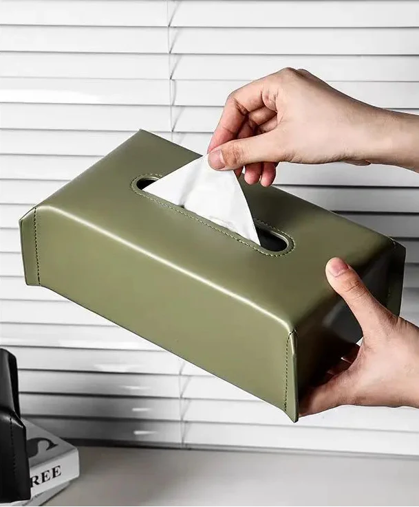 Luxury PU Leather Tissue Box Cover – Woven Napkin Case for Home Decoration