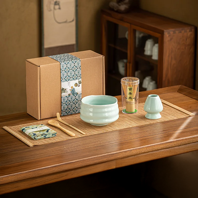 Premium 7-Piece Matcha Set with Bamboo Whisk, Ceramic Bowl, and Scoop – Traditional Tea Ceremony Accessories